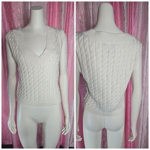 Abercrombie & Fitch Ivory V-Neck Preppy Cable Knit Sweater Vest Size XL
